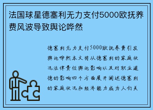 法国球星德塞利无力支付5000欧抚养费风波导致舆论哗然